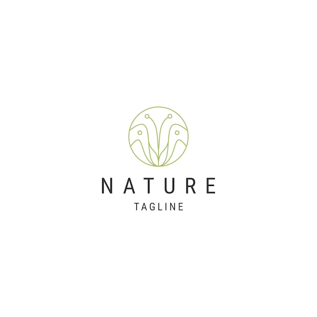 Vetor plano de modelo de design de ícone de logotipo de linha de folha de natureza