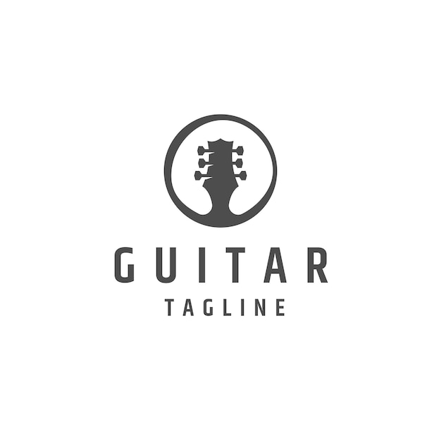 Vetor plano de modelo de design de ícone de logotipo de música de guitarra