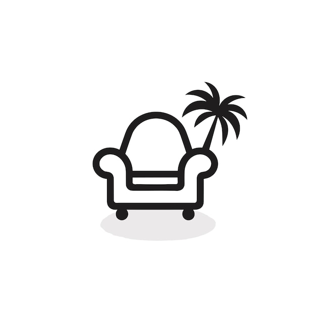 Vetor plano de uma cadeira minimalista com um toque tropical de uma palmeira no topo