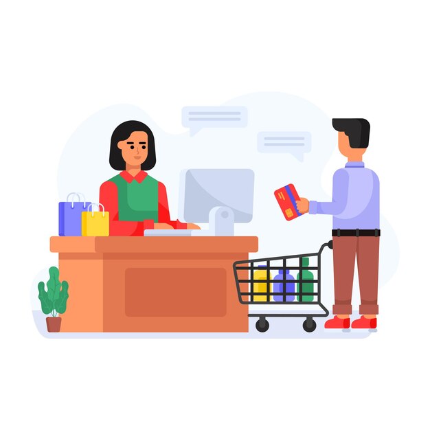 Vetor plano denotando balcão de compras