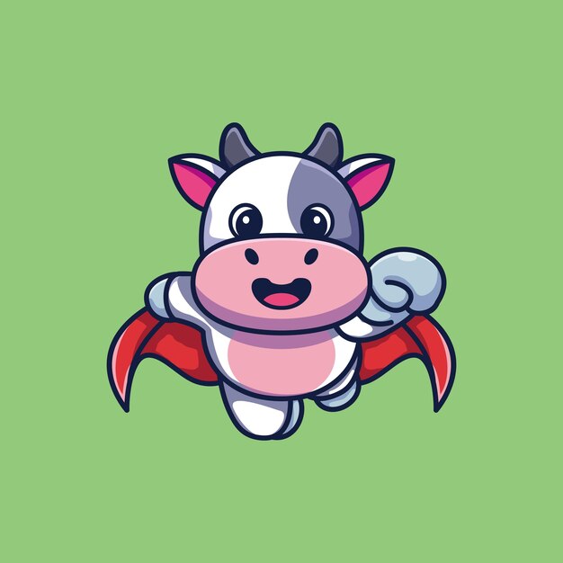 Vetor premium de desenho animado de vaca super-herói bonito voando