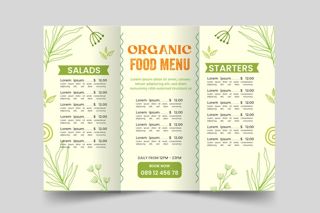 vetor premium de design de modelo de menu de comida orgânica