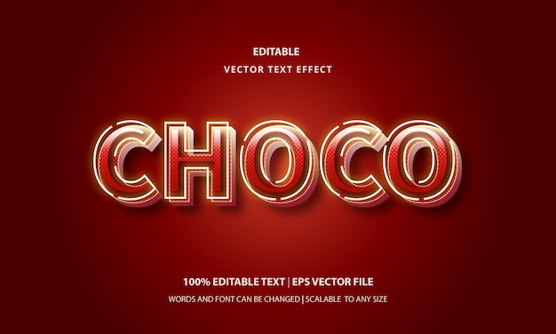 Vetor vetor premium de efeito de estilo de texto editável choco 3d