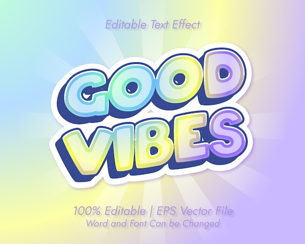 Vetor premium de efeito de texto editável de conceito de arco-íris Good Vibes