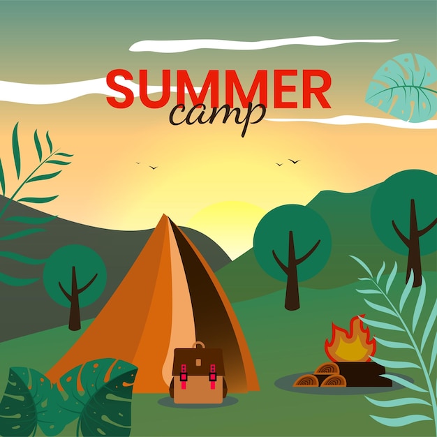 Vetor premium de ilustração de fundo de acampamento de verão