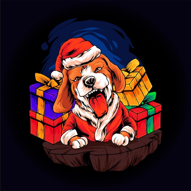 Vetor premium de ilustração de Natal de cachorro Beagle