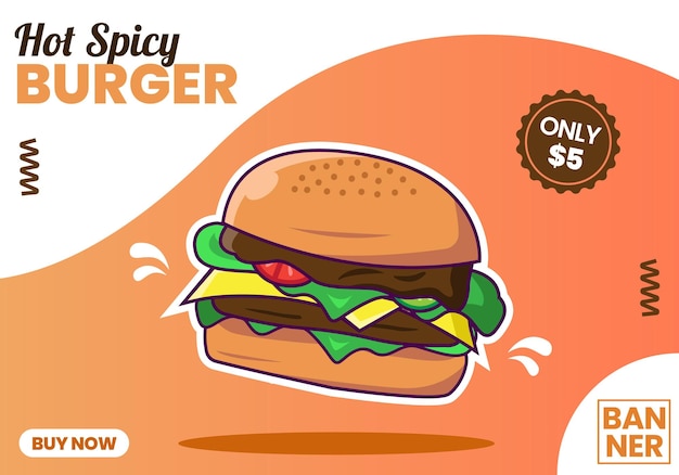 Vetor vetor premium de modelo de banner de hambúrguer picante
