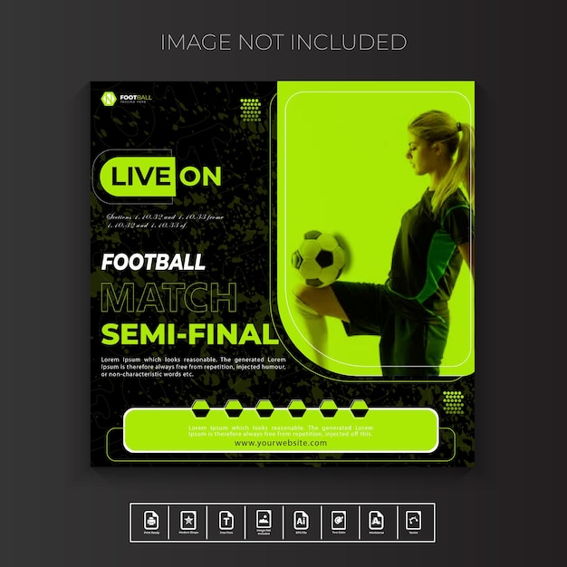 Vetor vetor premium de modelo de design de cartaz de mídia social de jogo ao vivo de futebol