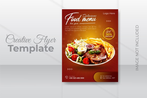Vetor premium de modelo de design de folheto de comida e restaurante