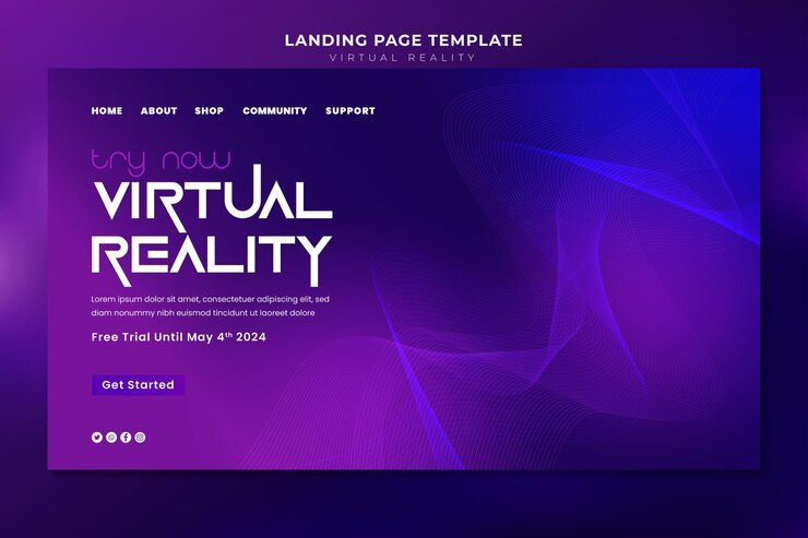 Vetor premium de modelo de metaverso de página de destino de realidade virtual