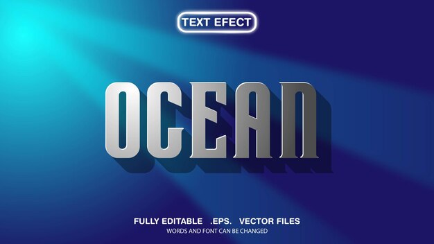 Vetor premium de tema de oceano de efeito de texto editável em 3d