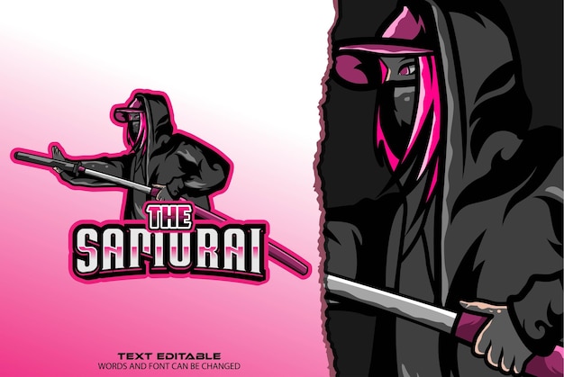 Vetor premium do logotipo esportivo da garota samurai