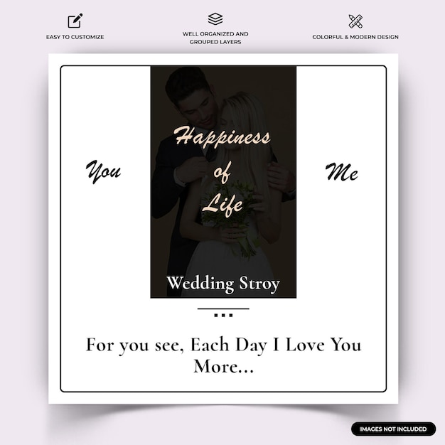 Vetor premium do modelo de banner da web do post do instagram de casamento