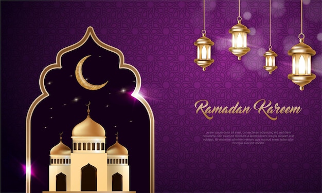 Vetor realista de banner de saudação de ramadan kareem