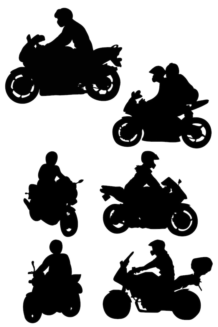 Vetor vetor, silhueta isolada de homem vai de motocicleta
