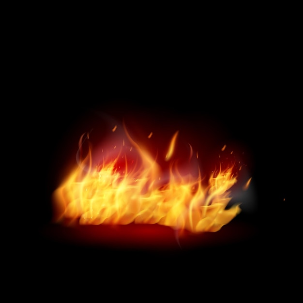 Vetor vetor chamas de fogo ardente realistas com fumaça