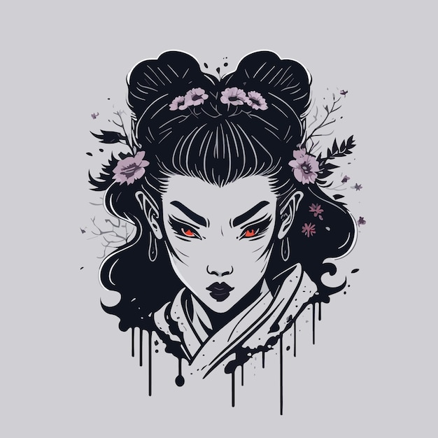 Vetor vintage um design de ilustração de geisha bonito para logotipo e elemento de marca com ornamentos
