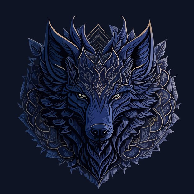 Vetor vetor vintage um design de ilustração de lobo para logotipo e elemento de marca com ornamentos