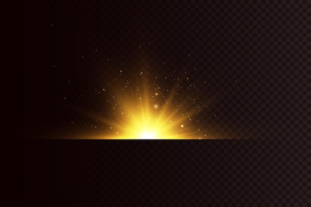 Vetores de luz dourada. Estrela dourada brilhante. Flash de luz. Glitter dourado
