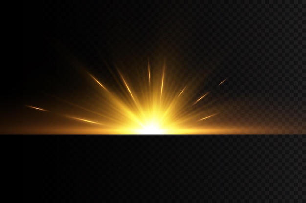 Vetores de luz dourada. Estrela dourada brilhante. Flash de luz. Glitter dourado