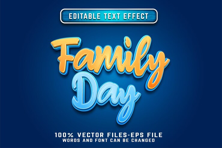 Vetor vetores premium de efeito de texto de estilo de desenho animado 3d de família