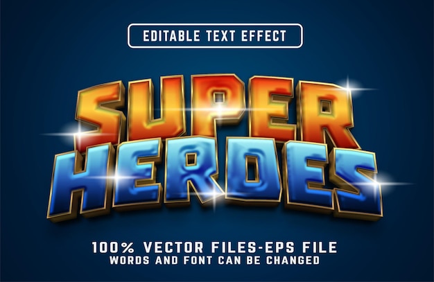 Vetores premium de efeito de texto de estilo de desenho animado 3d super heróis