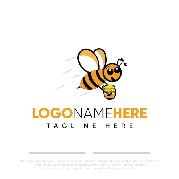 Vetorial, abelha, logotipo, desenho, bonito, mel, abelha, favo mel, caricatura, vetorial, ícone, ilustração
