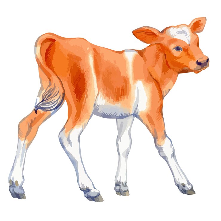 Vetor vetorial, aquarela, ilustração, de, bebê, vaca, pequeno, bezerro