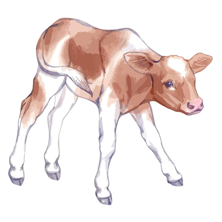 Vetor vetorial, aquarela, ilustração, de, bebê, vaca, pequeno, bezerro
