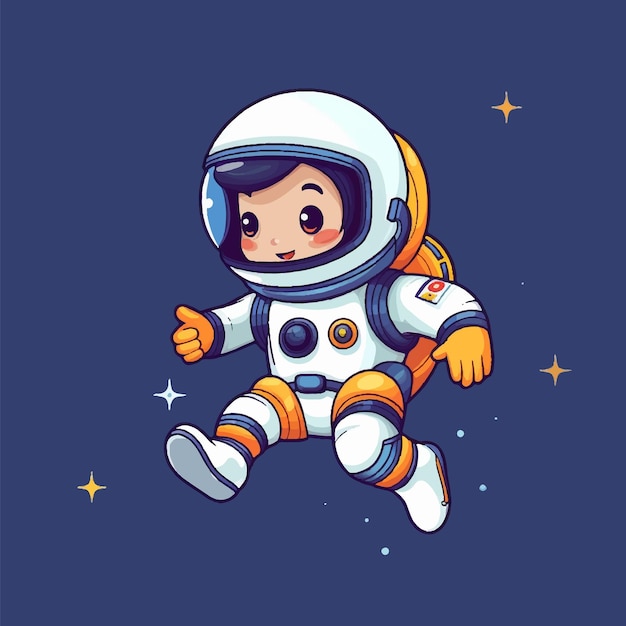 Vetorial, bonito, astronauta, com, estrela, design plano, personagem, ilustração