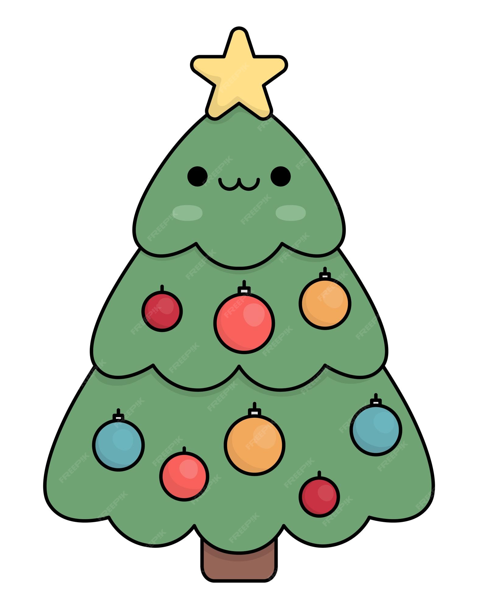 Adorável árvore De Natal Do Kawaii. ícone De Vetor De Feriado De