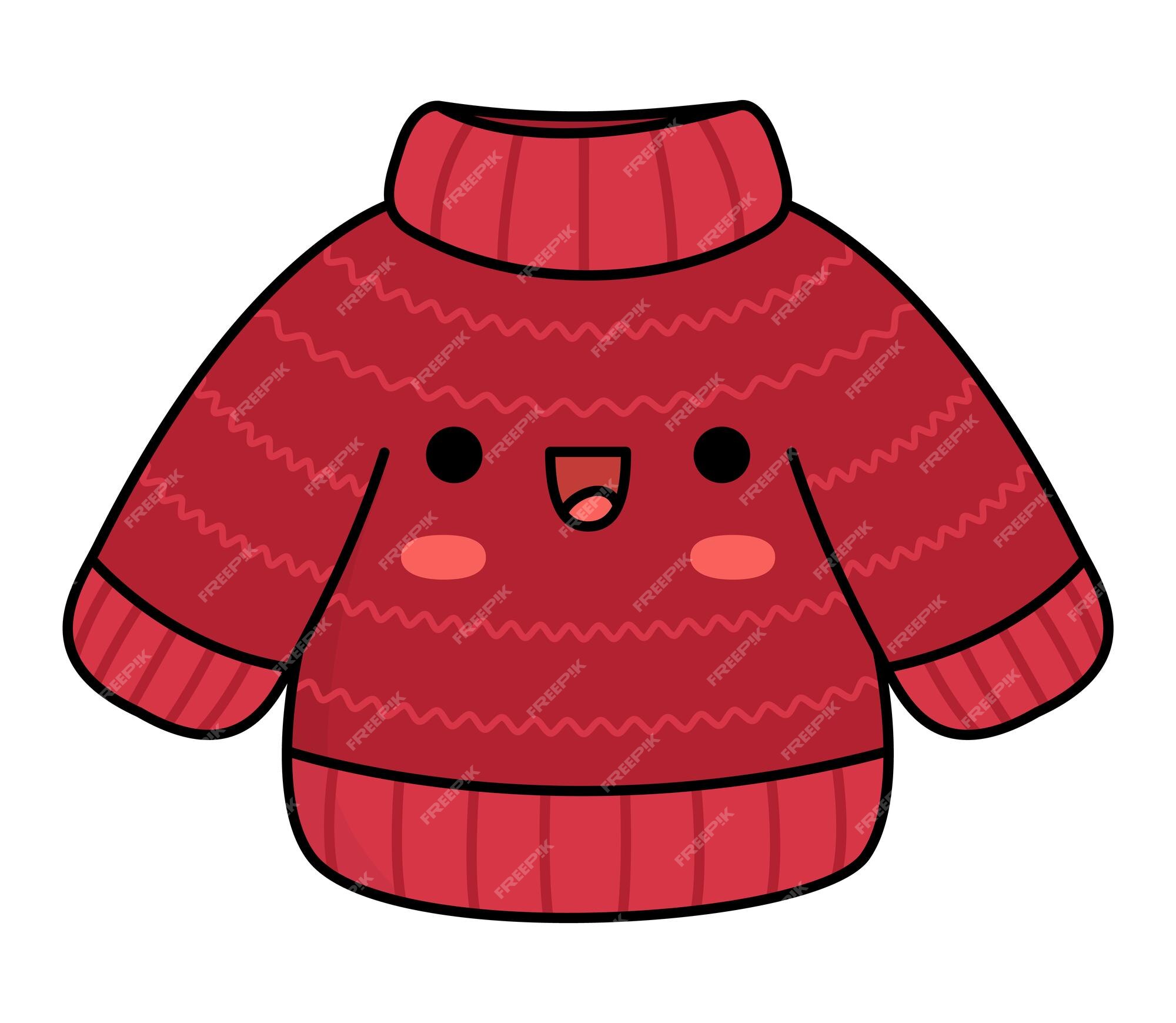 Vetorial, colorido, kawaii, suéter, bonito, roupa natal, personagem,  ilustração, isolado, branco, fundo, ano novo, ou, inverno, sorrindo,  pulôver, engraçado, desenho animado, feriado, ícone, roupas kawaii desenho  