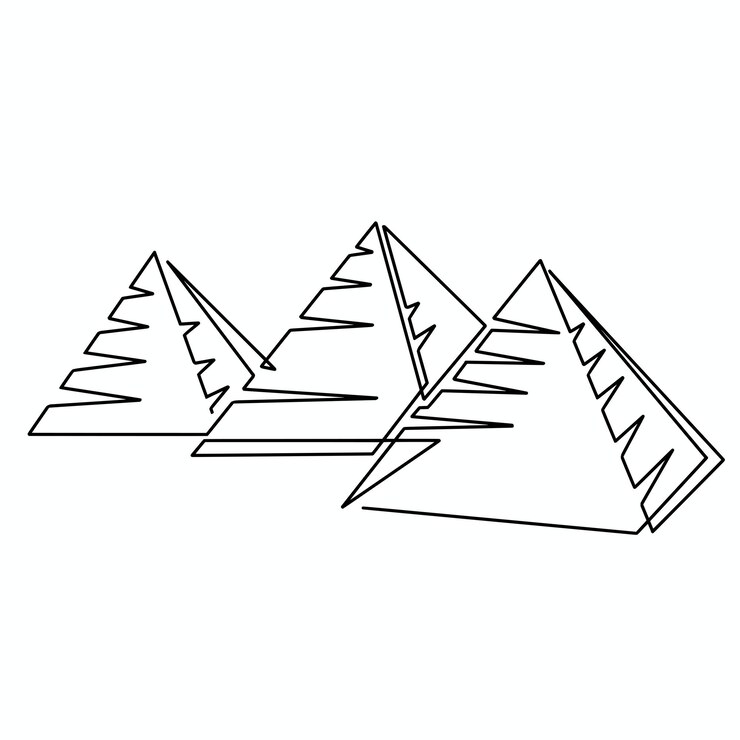 Vetor vetorial, contínua, uma linha, pirâmides, egito, ilustração