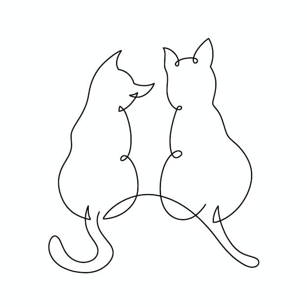 Vetorial, contínuo, uma linha, dois, ilustração gato