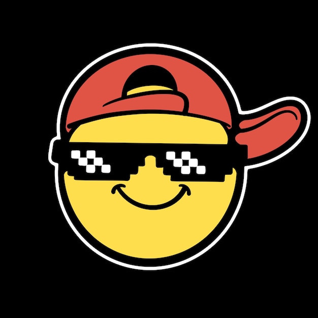 Vetorial, cool, emoticon, com, chapéu, streetwear, caricatura, ilustração