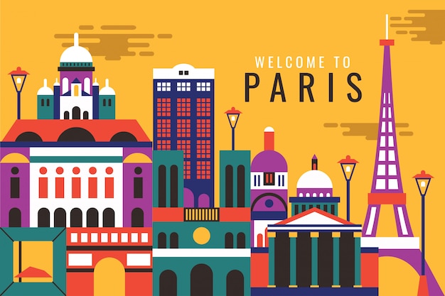 Vetorial, ilustração, de, bem-vindo, para, paris