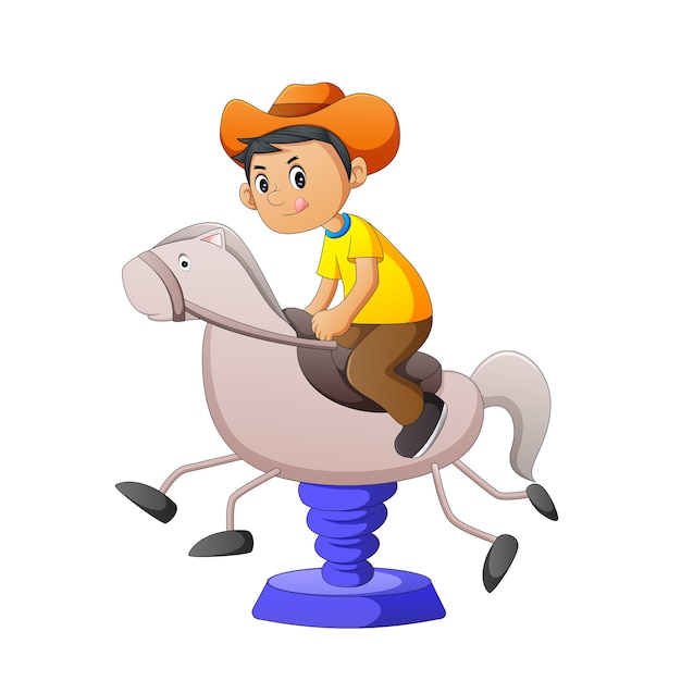 Vetor vetorial, ilustração, de, um, boiadeiro, tocando, um, cavalo brinquedo