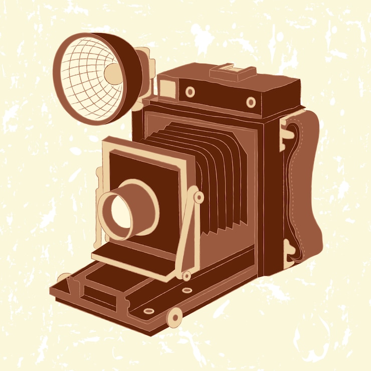 Vetor vetorial, ilustração, de, vindima, câmera foto, ligado, grunge, fundo