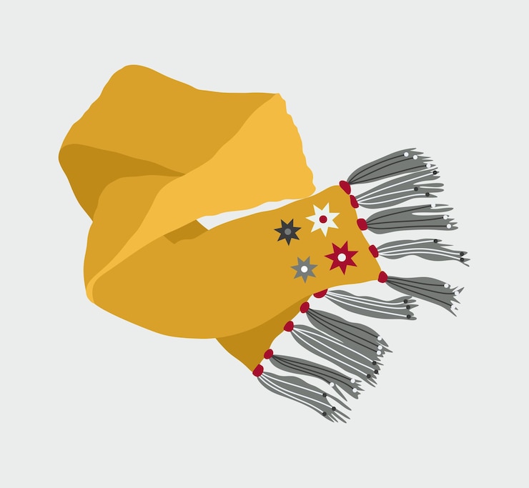 Vetor vetorial, ilustração, lenço amarelo, isolado, ligado, fundo cinza, outono, e, inverno, cachecol