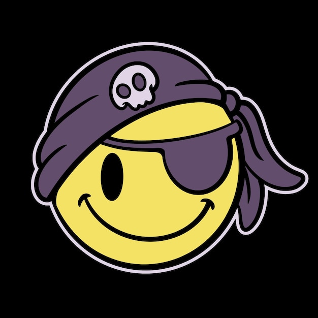 Vetor vetorial, pirata, emoticon, streetwear, caricatura, ilustração