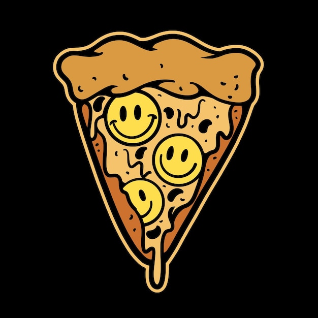 Vetorial, pizza, emoticon, streetwear, caricatura, ilustração