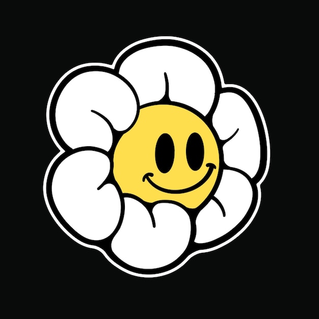 Vetor vetorial, smiley, flor, emoticon, streetwear, caricatura, ilustração