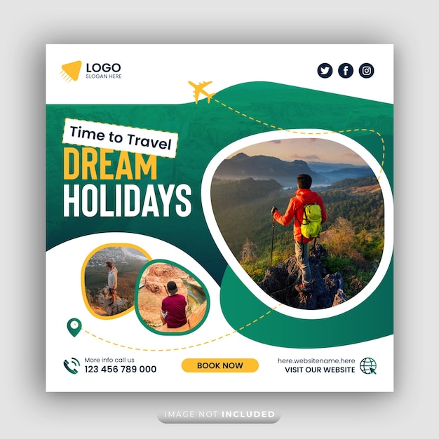Viagem de férias no mundo mídias sociais postagem no Instagram ou viagem de férias modelo de banner de cartaz quadrado