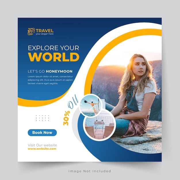 Viagem de férias para modelo de banner de postagem de instagram de mídia social
