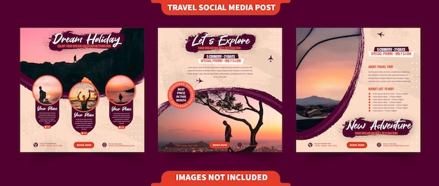 Viagem e aventura de férias para instagram ou modelo de promoção de anúncios de banner de mídia social