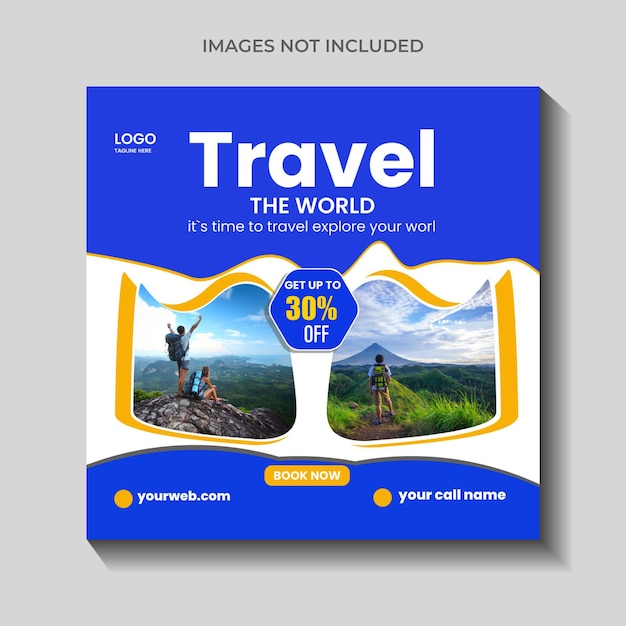 Viagem férias férias mídia social pós banner ou modelo de design de folheto quadrado
