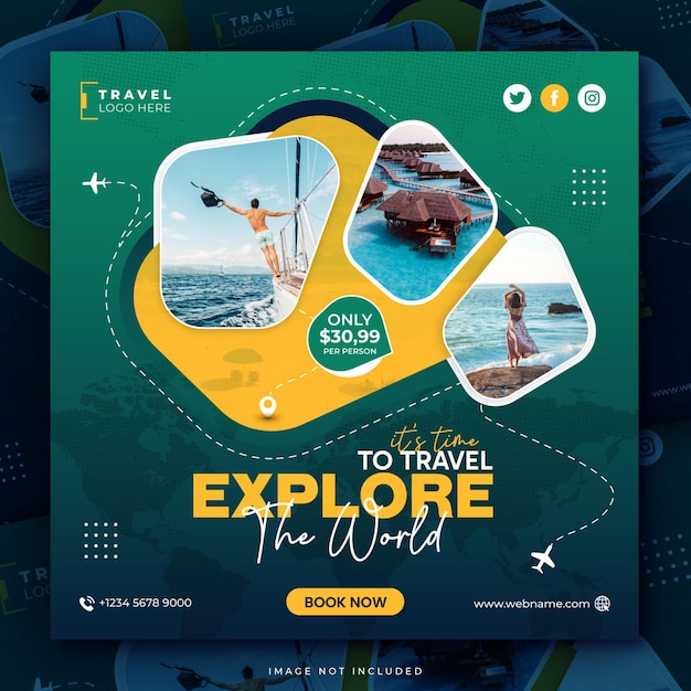 Viagem férias férias turnê mídia social instagram post ou turismo praça web banner modelo