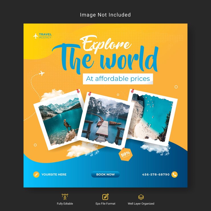 Viagens e férias de turismo nas mídias sociais postam banner na web
