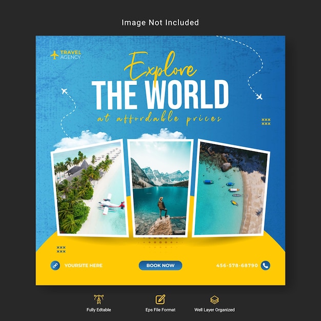 Viagens e férias de turismo nas mídias sociais postam banner na web