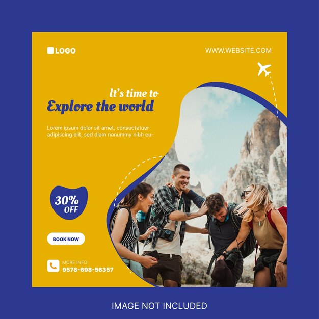 Viagens planas e férias de turismo post do instagram ou modelo de banner de mídia social